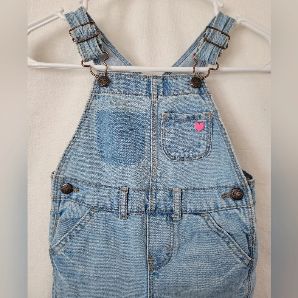 OshKosh B'gosh Light Blue Denim Overall 24 Month Girl Toddler 2t Jean Hearts 24m